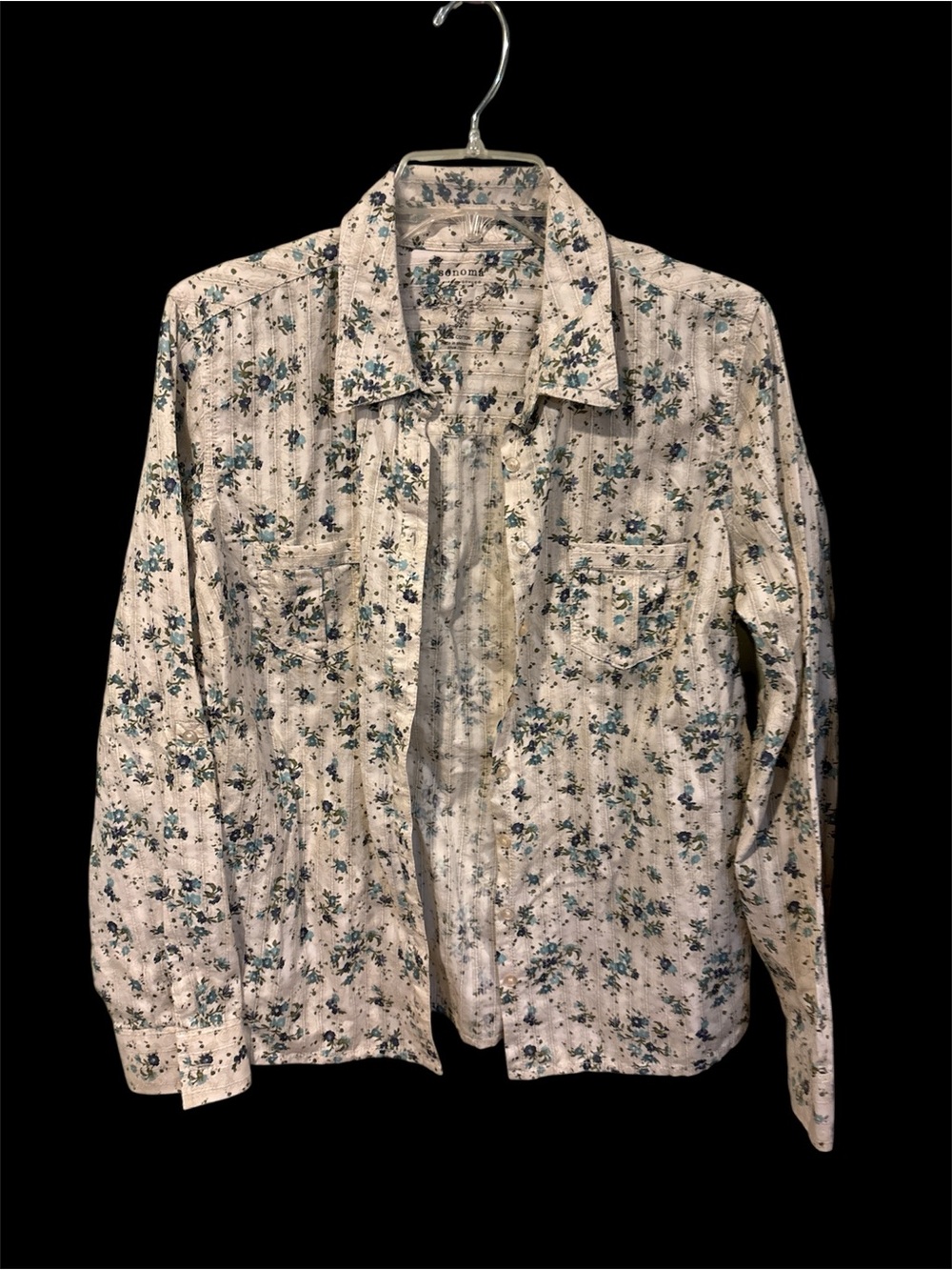 Sonoma Cream Button-Up Shirt Jacket with Teal Floral Print